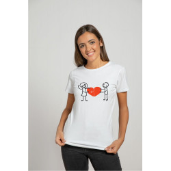 Printernet Playera De Manga Corta con Diseño de Amor y amistad Novios con Corazon, Ideal para Regalo