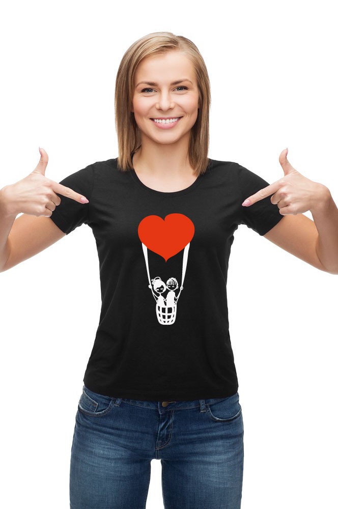 Printernet Playera De Manga Corta con Diseño de Amor y amistad, Volamos de amor con globo