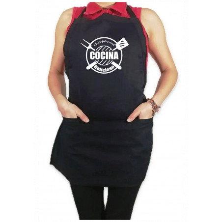 Mandil Personalizado Gabardina 100% algodón Negro con Diseño El mejor papa Cocina Delicioso