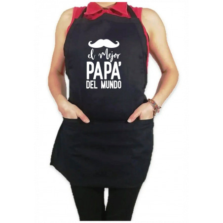 Mandil Personalizado Gabardina 100% algodón Negro con Diseño El mejor papa del mundo