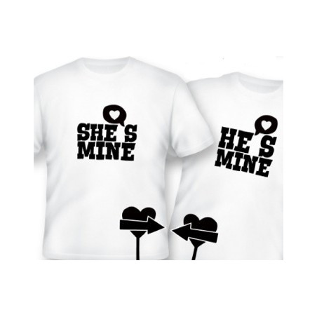 Printernet Dos Playeras para pareja enamorada She He is Mine San Valentin