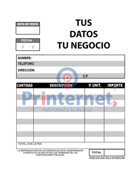 100 formatos tamaño 1/2 de carta negro original y una copia en papel autocopiante alta calidad Printernet
