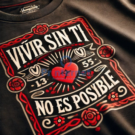 Printernet Playera De Manga Corta con Diseño de Amor y amistad Vivir sin ti no es posible, Ideal para Regalo