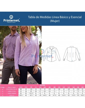 Camisa Gabardina de vestir Printernet para dama o caballero manga larga o corta con bordado frente izquierdo