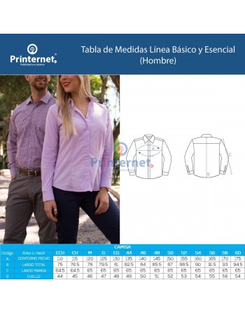 Camisa Gabardina de vestir Printernet para dama o caballero manga larga o corta con bordado frente izquierdo