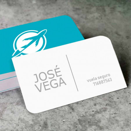 Paquete : 100 tarjetas de presentación Digital f/v, laminado mate, en couche u opalina con esquinas redondeadas s/d.